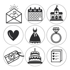 Wedding Icons Collection Love Celebration and Planning Elements.
