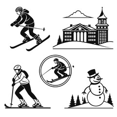 Winter Sports and Snowman Icons 1.