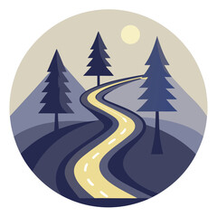 Winding Road Icon Design in Black Silhouette Style silhouette on white background