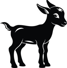 Baby goat silhouette, young animal line art, farm livestock vector, minimal kid drawing, cute goat illustration