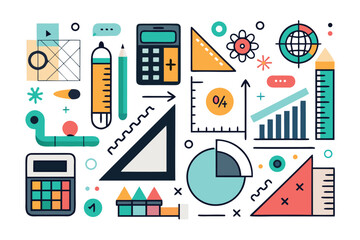 Math Symbols and Equations Silhouette on white background