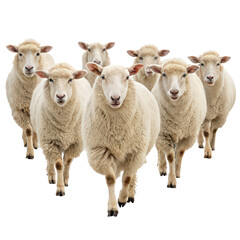 Fototapeta premium a flock of sheep running on png group of sheep in motion png pastoral animal herd png countryside scene illustration png transparent background image