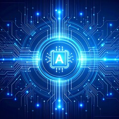 Obraz premium Abstract circuit board design with glowing central chip