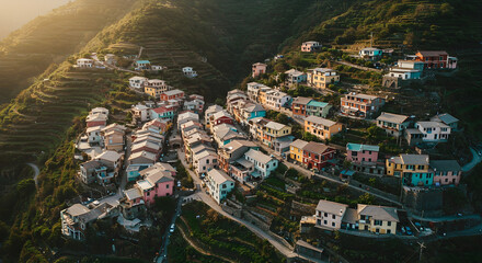 Colorful Italian Village on a Steep Hillside