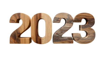 Carved Wooden 2023 Numerals with Varied Grain Patterns and Smooth Edges Creating a Natural and Organic Year Representation