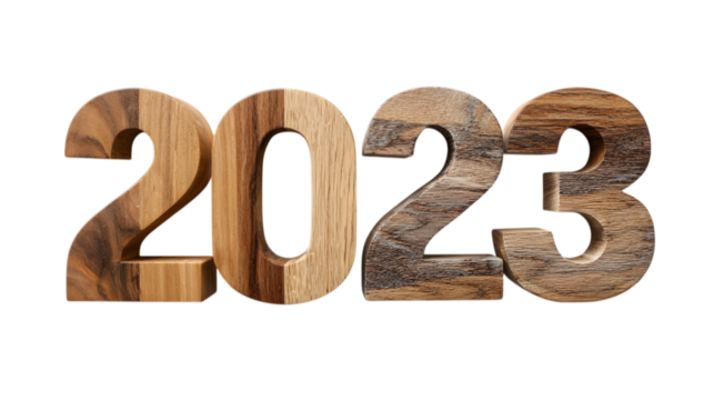 Carved Wooden 2023 Numerals with Varied Grain Patterns and Smooth Edges Creating a Natural and Organic Year Representation