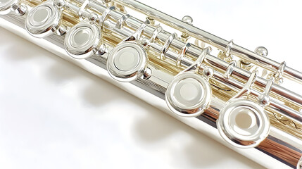 Obraz premium Close-up of a silver flute's key mechanism, showing intricate design and polished metal