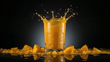 mango juice pouring into glass