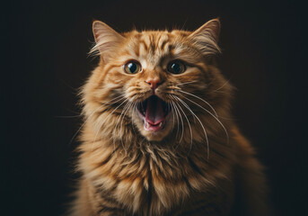 Fototapeta premium Cat with mouth open wide, mid-meow, caught in total shock, shocked funny