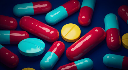 Assorted Medical Pills and Capsules Scattered