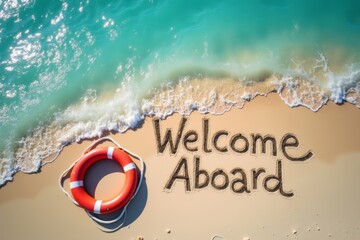 Drone Captures Lifebuoy on Beach with 'Welcome Aboard' Message in the Sand