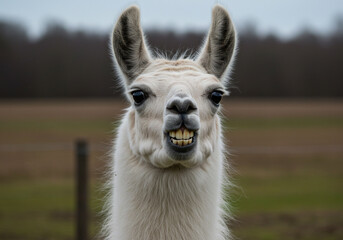 Obraz premium Llama showing teeth with hilarious surprise face, shocked funny