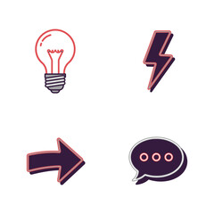 Neon Icons Set Light Bulb Lightning Bolt Arrow Speech Bubble on White