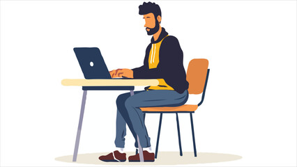 A Person Engaged in Work On a Laptop at a Desk Sitting on a Chair, Possibly Studying, Illustrating Concentration and Focus in Front of a Screen