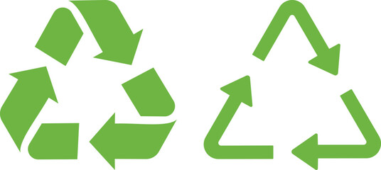Recycling arrows icon set in two shapes . isolated on white background. Green recycle icon . Vector illustration
