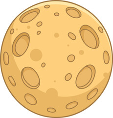 Cartoon image of a planet or moon with impact craters against black space.