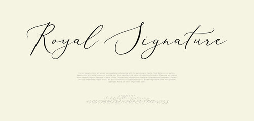 Signature Font Uppercase Lowercase And Number. Script Font Calligraphy Logotype  elegant Font Type Font lettering handwritten. vector illustration  

