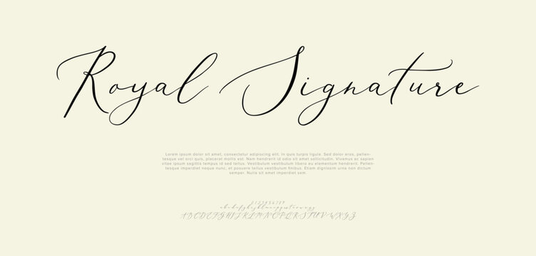 Signature Font Uppercase Lowercase And Number. Script Font Calligraphy Logotype  elegant Font Type Font lettering handwritten. vector illustration  
