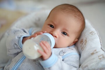 Adorable Baby Boy Enjoying Bottle Feeding Moments with Care and Love