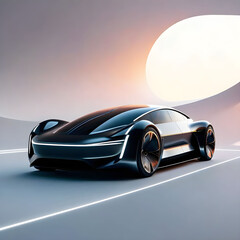Futuristic electric car on a light background