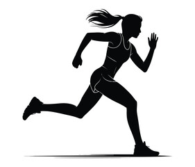 Running Silhouette of Athlete in Tank Top and Shorts — Black Illustration Capturing Dynamic Movement, Fitness, Sport, and Active Lifestyle