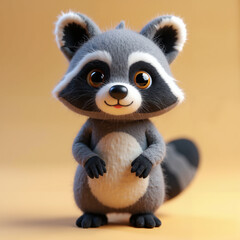 Fototapeta premium Cute felt raccoon toy character with expressive eyes and soft fur 