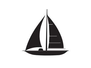 Silhouette of a sailboat with sails and mast isolated on a white background