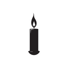 Silhouette icon of a burning candle with dripping wax on white background