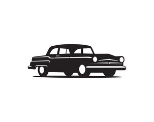 Fototapeta premium Black silhouette of classic vintage car in profile, white background isolated