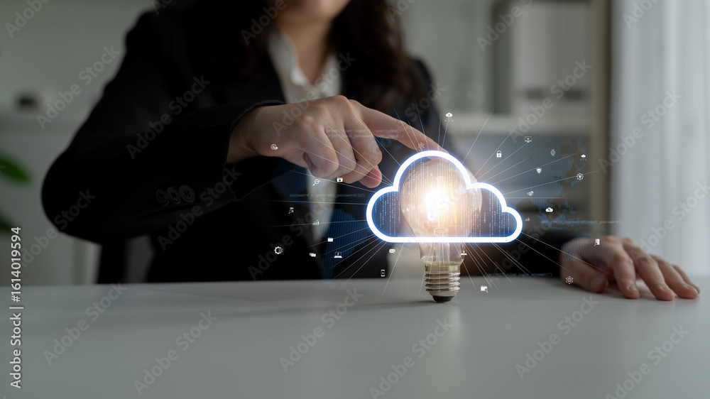 Poster cloud computing enables digital growth with secure data storage, scalable infrastructure, and strate