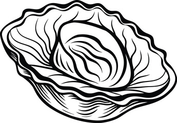 Oyster silhouette drawing, seafood line art, shellfish vector illustration, minimal marine design, ocean food icon