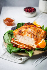 Delicious sliced turkey breast for Thanksgiving Day table