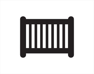 Black baby crib icon, simple illustration on a clean white background design