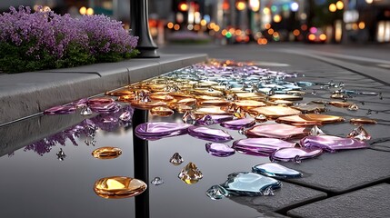 Wet ground, dazzling light trails high resolution picture
