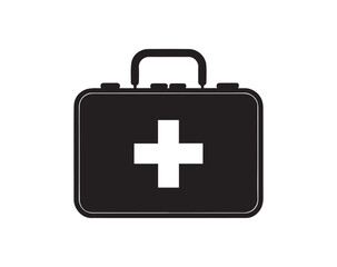 Fototapeta premium Black medical kit icon with white cross on white background illustration