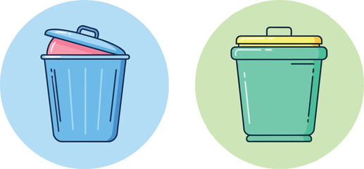 Trash can vector illustration set for waste management and recycling design