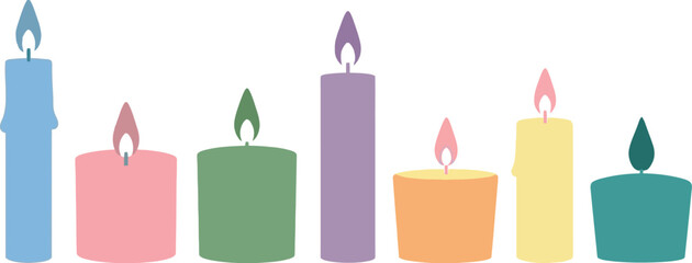 Colorful candles vector illustration for decoration and design elements set