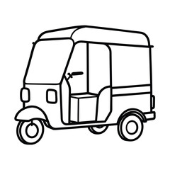 Fototapeta premium Simple line drawing of a three wheeled auto rickshaw
