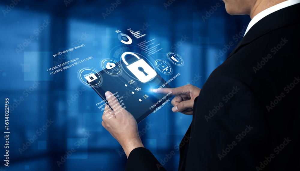 Wall mural cyber security protects against breaches, hacks, and network attacks using strong infrastructure and