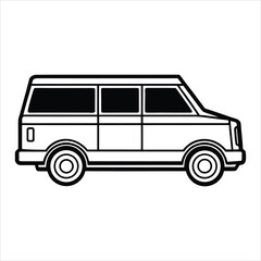 Stylized black and white illustration of a van