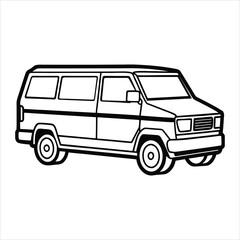 Black and white illustration of a van