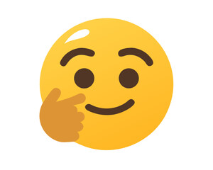 Fototapeta premium Thoughtful Expression A Smiling Emoji with a Hand on Cheek Reflecting Consideration