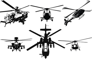 Helicopter Silhouette SVG Bundle. Flying Helicopter, Chopper Silhouette, Helicopter Flight. Military, Rescue & Transport Chopper Vector Illustration. 