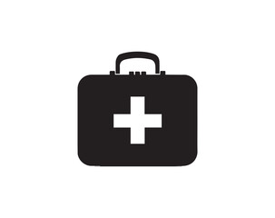 Obraz premium Black first aid kit icon isolated on white background for medical assistance