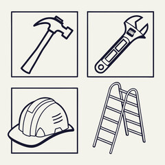 Construction Tools and Safety Gear Icons.