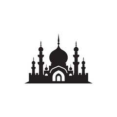 Fototapeta premium Black silhouette of mosque with minarets and domes on a white background