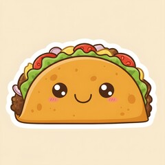 Adorable Taco Cartoon Character with Big Eyes and a Cheerful Smile on a Cream Background
