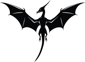 Fototapeta premium Pterodactyl silhouette drawing, flying dinosaur line art, prehistoric creature vector, minimal fossil icon, ancient reptile illustration