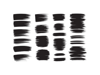 Collection of black brush stroke vector isolated on white background