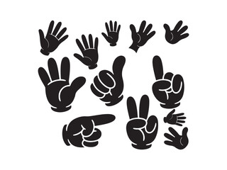 Collection of cartoon hand gestures silhouette vector isolated on white background
